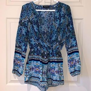 Floral Print Blue Romper